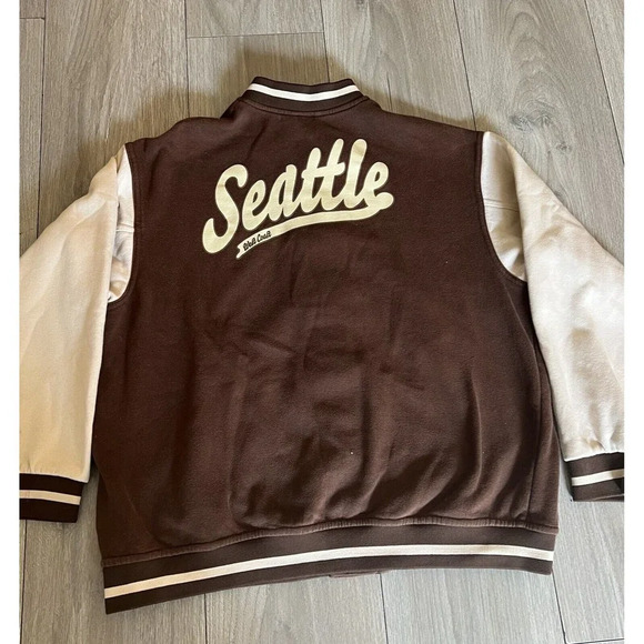 Color-block Baseball Jacket|Bomber Jacket|Dark brown/white, Seattle, West Coast - Picture 10 of 10